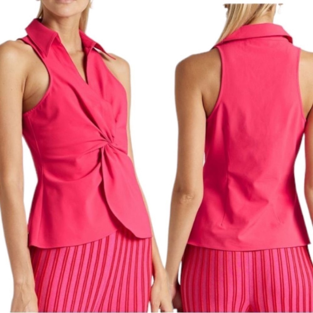 Cinq À SEPT McKenna Twisted Front Stretch-crepe Sleeveless Blouse Top XSmall NEW - Picture 8 of 10